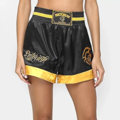 Short Pretorian Muay Thai Classic Feminino Preto E Amarelo Uni